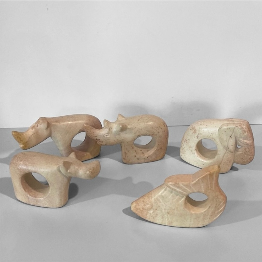 Animals Soapstone Napkin Rings Kenya Sculpture 5 Set